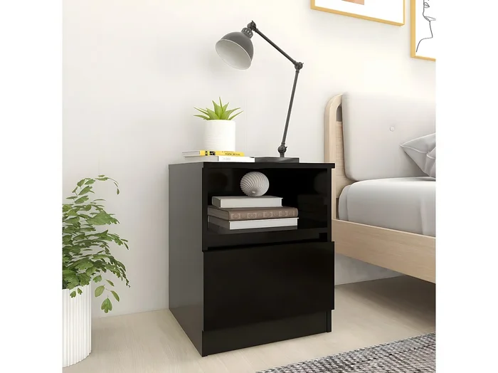 Mesita de noche madera contrachapada negro 40x40x50 cm