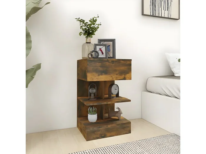 Mesita de noche madera contrachapada roble ahumado 40x35x65 cm