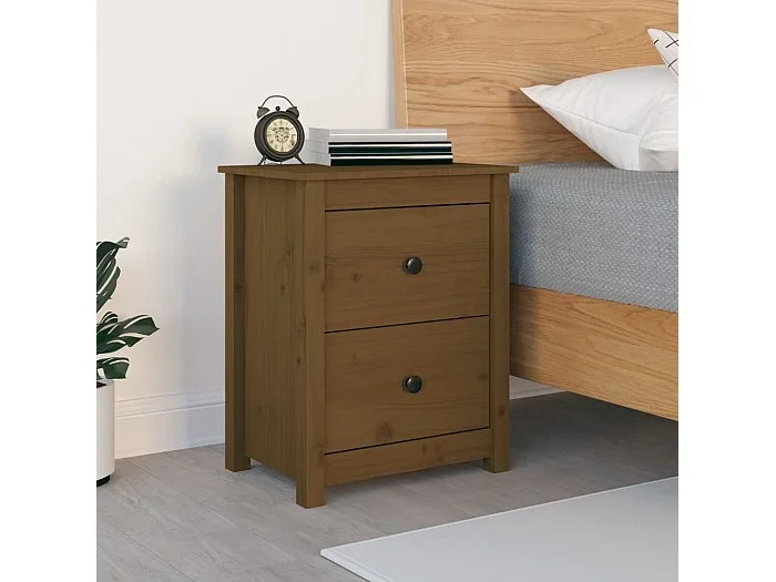 Mesita de noche madera maciza de pino marrón miel 50x35x61,5 cm