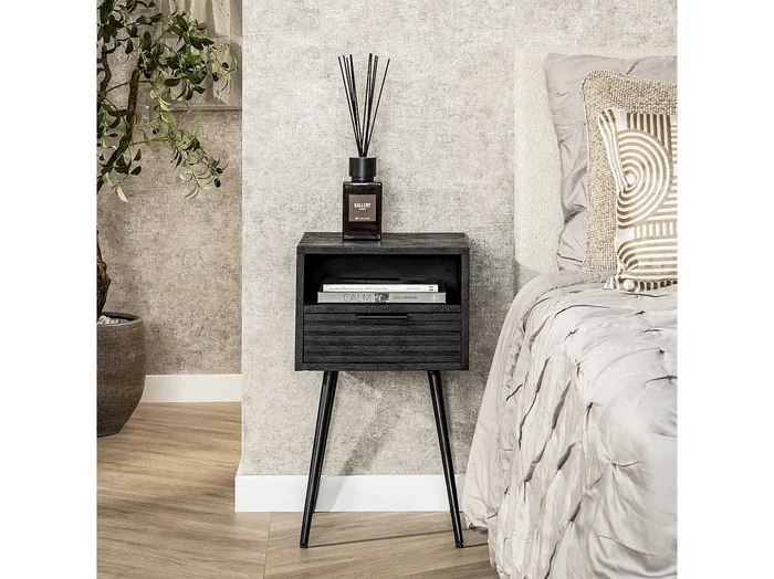 Mesita de noche Marina 1L – Mango macizo negro