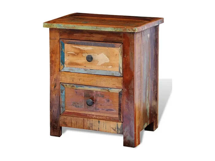 Mesita de noche Mesilla de noche con 2 cajones madera maciza reciclada