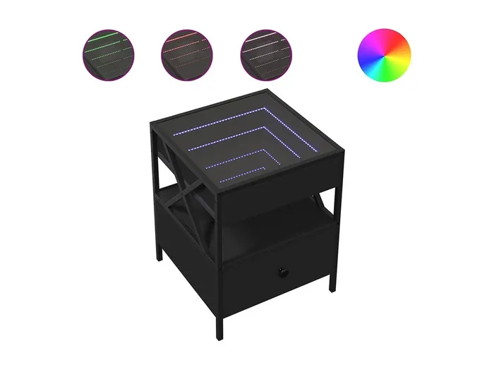 Mesita de noche Mesilla de noche con Infinity LED negra 40x40x51 cm