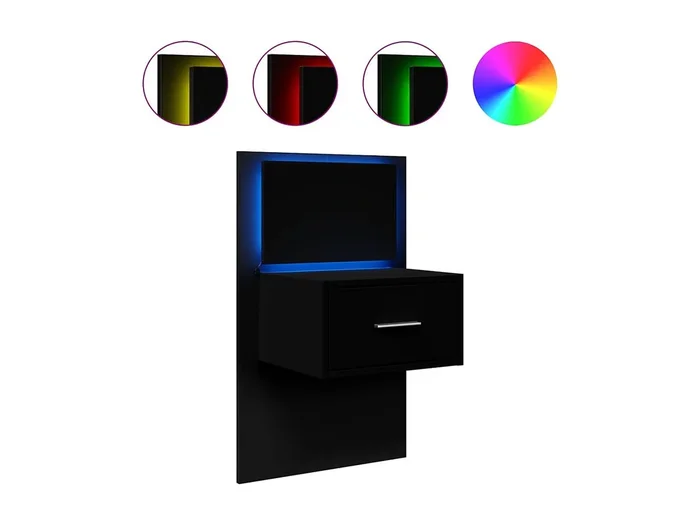 Mesita de noche Mesilla de noche de pared con luces LED negro