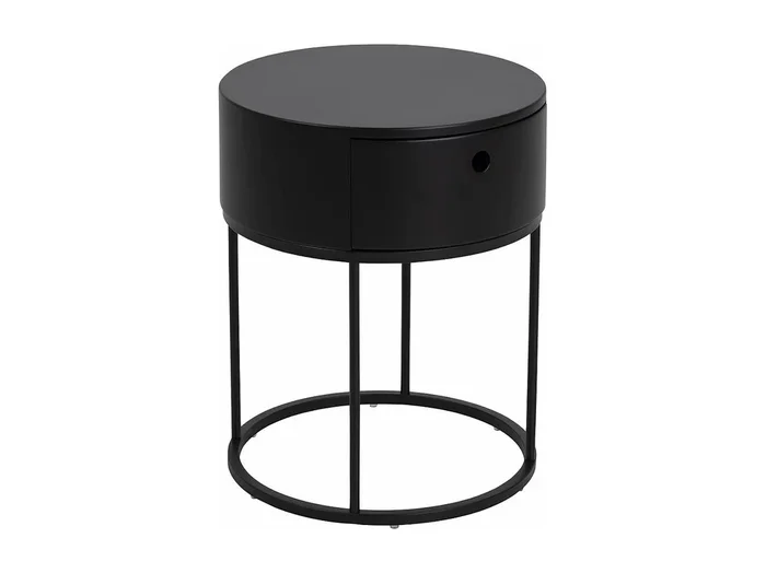 Mesita de noche Polo Ø40cm 1 cajón negro.