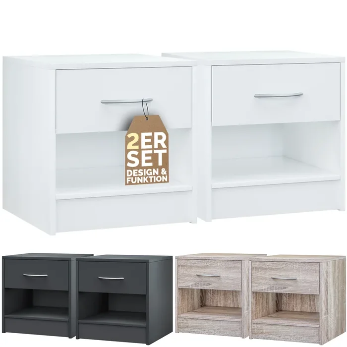 Mesita de noche set de 2 blanco 41x39x28cm