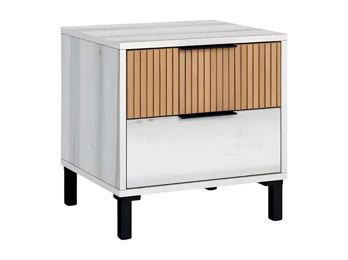 Mesita Noche 2 Cajones Arles Blanco Albo Roble Rayado 45×47 cm