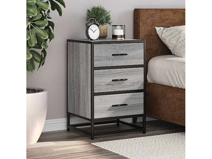Mesita noche madera ingeniería gris sonoma 40×34,5×60 cm metal