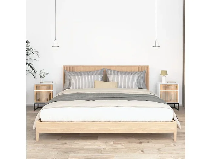 Mesitas de noche 2 unidades hierro y madera blanco 40x30x55,5 cm