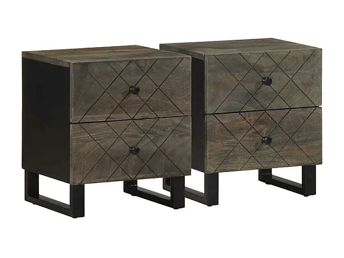 Mesitas de noche 2 unidades madera maciza de mango negro 40x33x46 cm