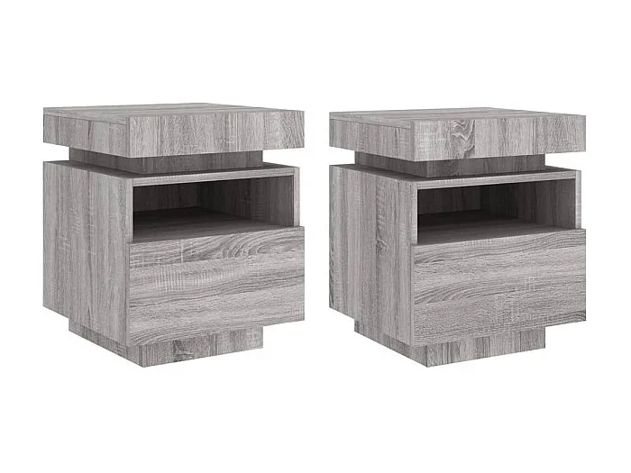 Mesitas de noche con luces LED 2 piezas sonoma gris