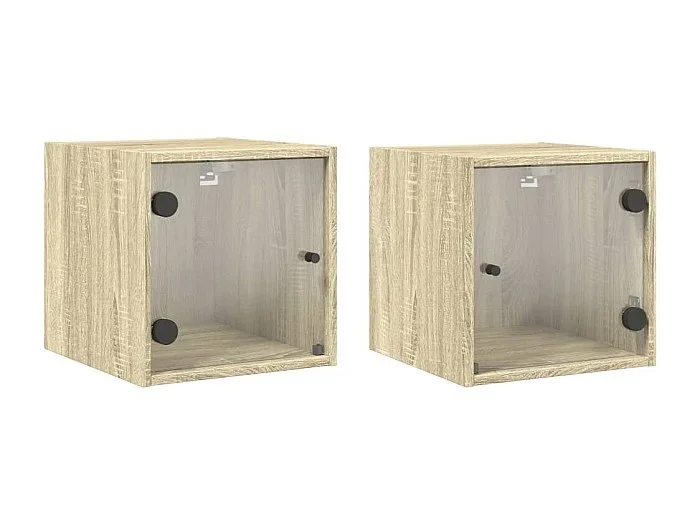 Mesitas de noche Mesilla de noche con puertas vidrio 2 uds roble Sonoma 35x37x35 cm