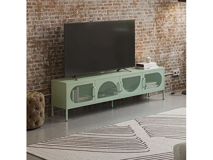 Meuble TV 4 portes en métal vert clair 180 cm – Inoa