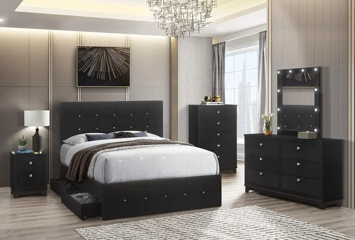 Midnight Black Platform Bedroom Set