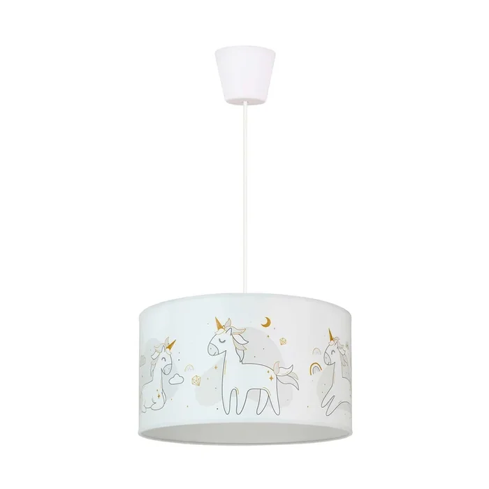 Mila lámpara colgante, Ø 35 cm, blanco, tela, unicornios, E27
