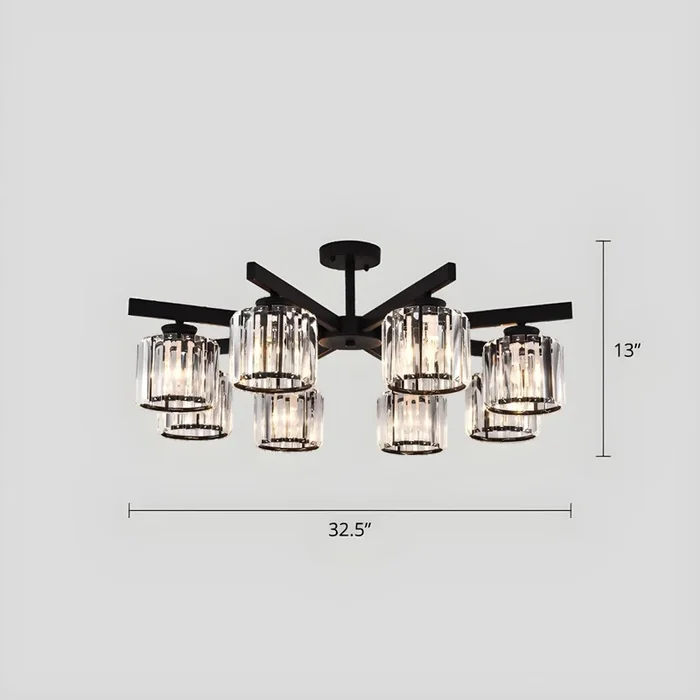Moderna Iluminación de Techo de Cristal Claro de Cilindro Semi Plafón Radial para Sala de Estar – 220 A 240 V 8 Negro