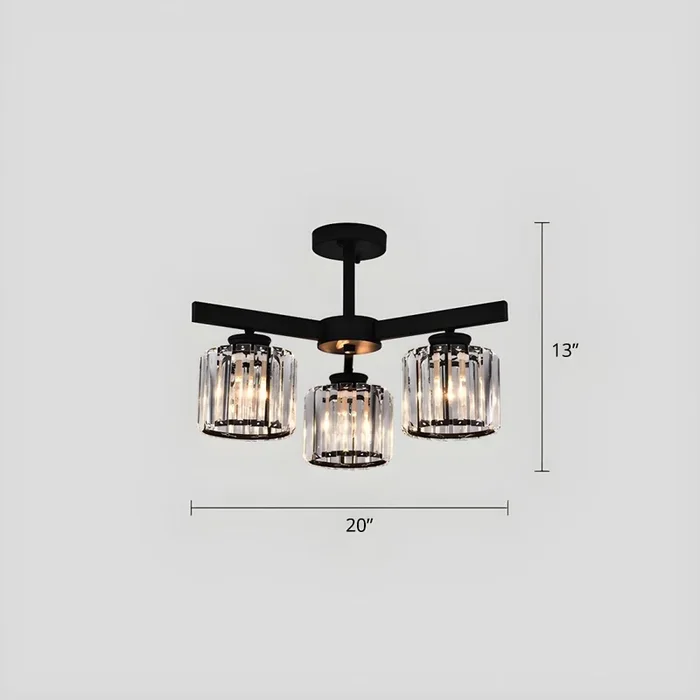 Moderna Iluminación de Techo de Cristal Claro de Cilindro Semi Plafón Radial para Sala de Estar – 110 A 120 V 3 Negro