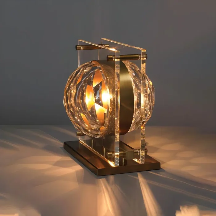 Moderna Luminaria de Mesa Dorada con Pantalla Cristalina Clara 1 Luz LED Lámpara de Mesita para Dormitirio