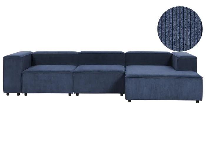 Modular Corner Sofa 4 Seater ARDAL Corduroy Dark Blue Left Hand
