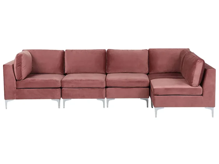 Modular Corner Sofa 5 Seater EVJA Velvet Pink Left Hand