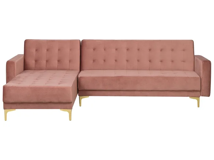 Modular Corner Sofa Bed 4 Seater ABERDEEN Velvet Pink Right Hand