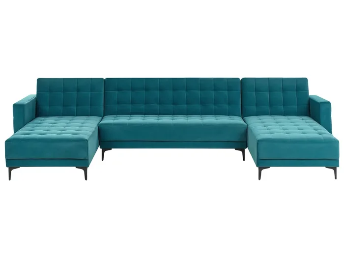 Modular U-Shape Sofa Bed 5 Seater ABERDEEN Velvet Sea Blue