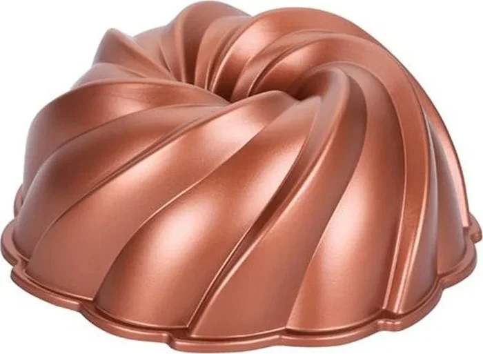 Molde para bizcocho tipo bundt KITCHISIMO 24 cm, diseño espiral, acabado cobre