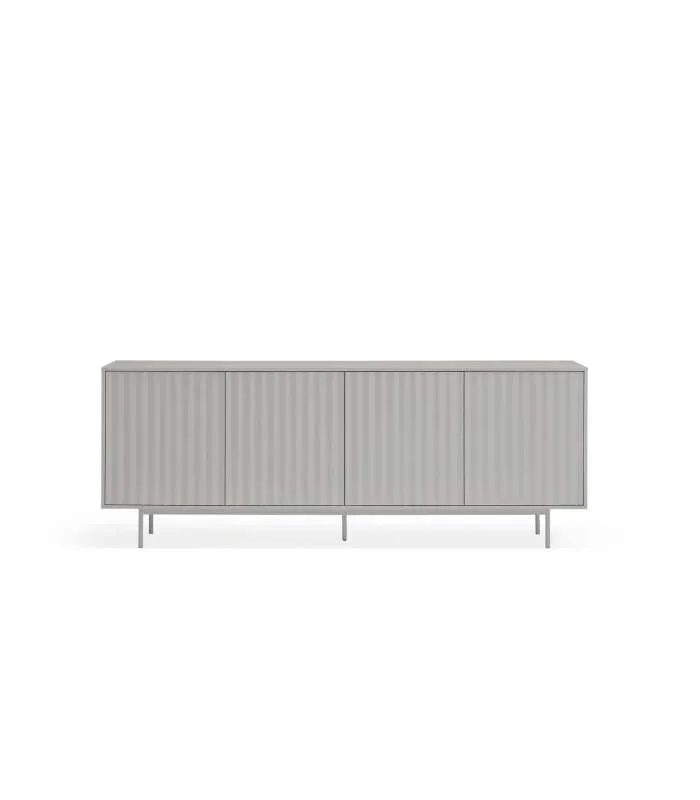 Mueble aparador modelo Sierra 4 puertas 3 cajones interiores acabado gris claro, 47cm(ancho) 80cm(alto) 211cm (largo)
