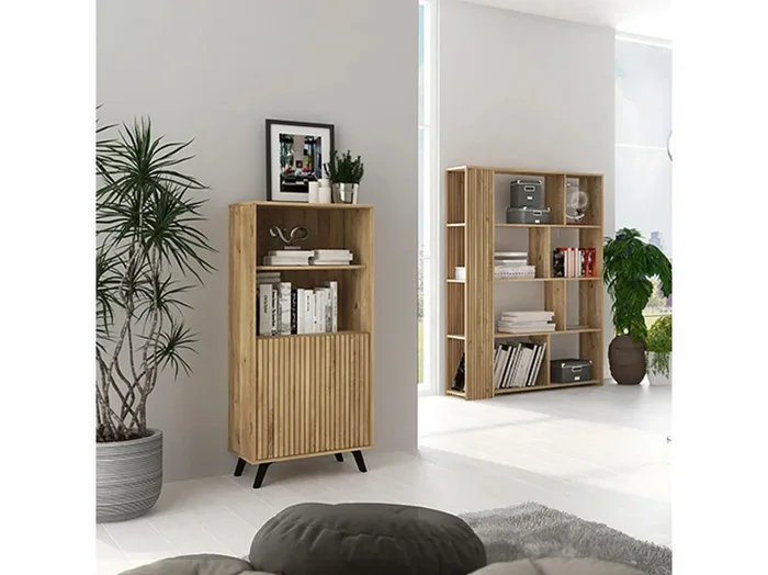 Mueble Bar para Salón o Comedor, Aparador de Cocina, Color Mauvella-rayas, Medidas 60 cm (Ancho) x 135 cm (Alto) x 40 cm (Fondo) – Meyvaser