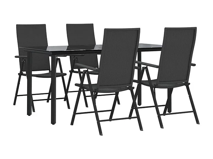 Mueble comedor de jardín 5 piezas mimbre resina negro 02_0014790