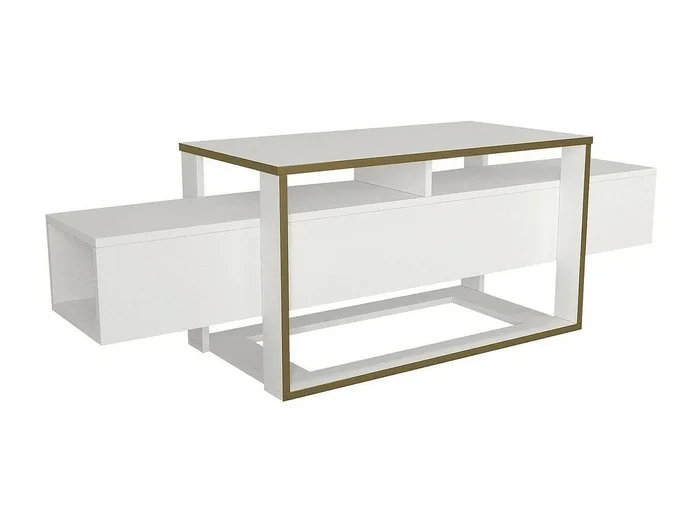Mueble de televisión Dgiacint, Aparador de salón, Mueble bajo para TV, Base de pared equipada, 160x46h50 cm, Blanco y Oro