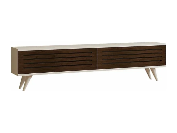 Mueble de TV – 160 cm x 40 cm x 25 cm – Nogal y Blanco – MDF y Madera Maciza