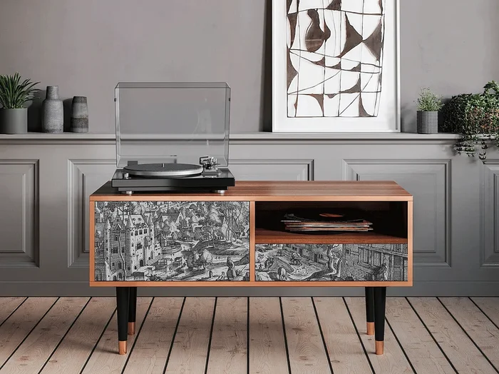 Mueble de TV – 115х59х48 cm – T3 – Bird Dropping, Nogal