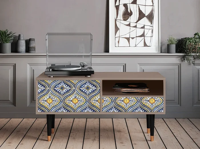 Mueble de TV – 115х59х48 cm – T3 – Illusory Pattern, Latte