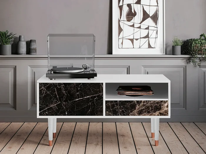 Mueble de TV – 115х59х48 cm – T3 – Night Abyss, Blanco