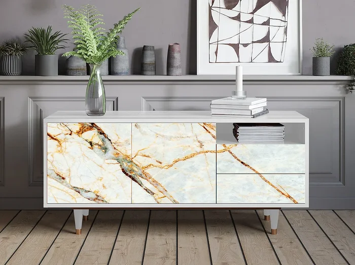 Mueble de TV – 125х56х41 cm – T7 – Arenay Marble, Blanco