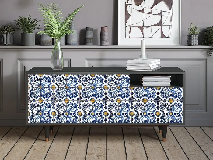 Mueble de TV – 125х56х41 cm – T7 – Lovely Cornflowers, Antracita