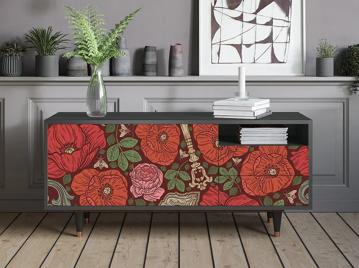 Mueble de TV – 125х56х41 cm – T7 – Poppy Garden, Antracita