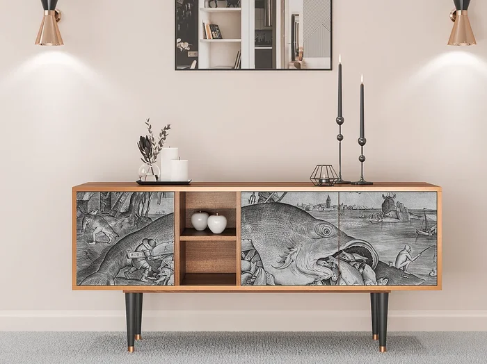 Mueble de TV – 150х69х41 cm – T5 – Big Fish Eat Little, Nogal