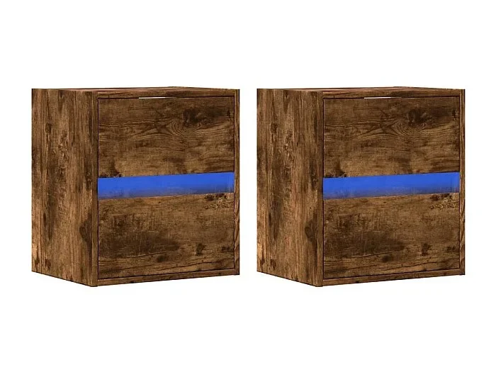 Mueble de TV de pared estante multimedia aparador de televisión TV comedor salón dormitorio y luces LED 2 piezas roble ahumado 41 x 31 x 45 cm marrón 02_0029122