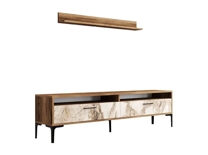 Mueble de TV moderno – 180 x 47 x 35 cm – nogal y blanco – melamina