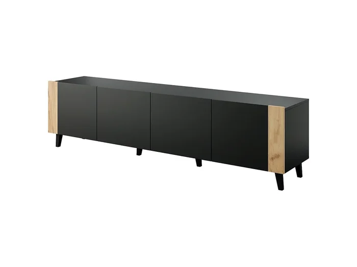 Mueble de TV PHARE 200 cm – 4 puertas – negro mate / roble craft