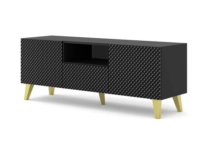 Mueble de TV RAVENNA C 150 cm 2D1S negro brillo + patas doradas