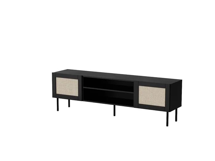 Mueble de TV YUCCA 180 cm Negro mate / Ratán calabria