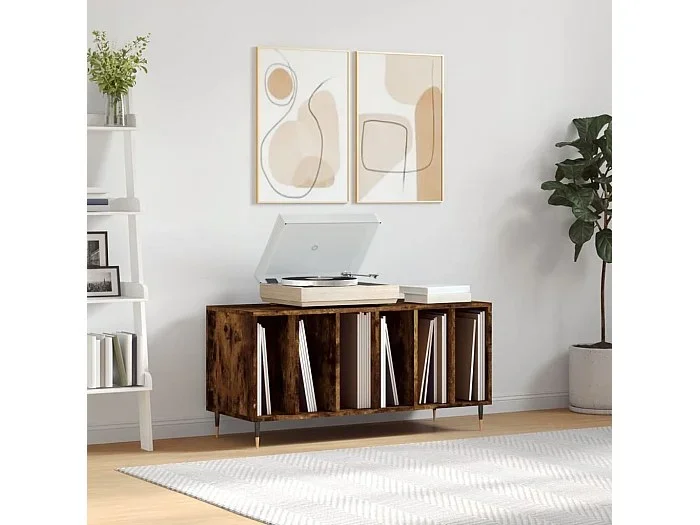 Mueble discos madera contrachapada roble ahumado 100x38x48 cm ES694943