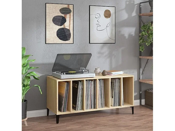 Mueble discos madera contrachapada roble Sonoma 100x38x48 cm ES522532