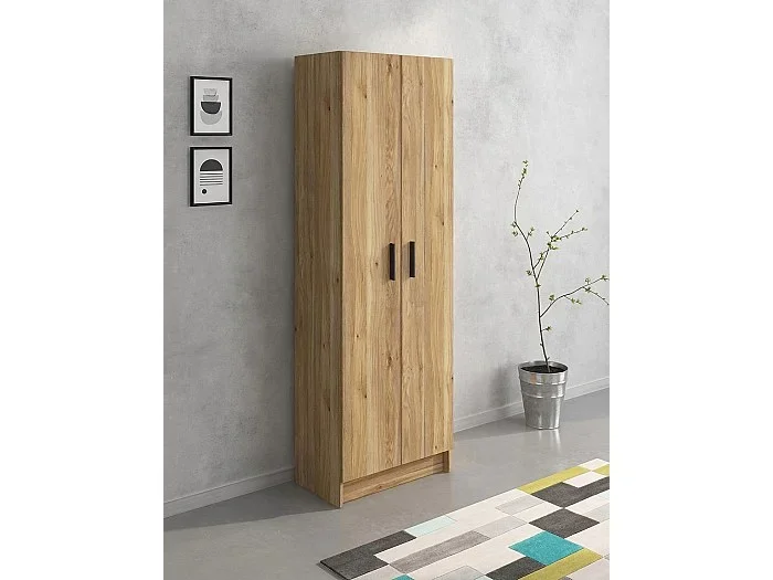 Mueble Multiusos Armario Auxiliar Color Mauvella – 2 Puertas, 4 Baldas, Práctico y Funcional, Madera, 60x180x35 cm – Perfecto para Espacios Reducidos