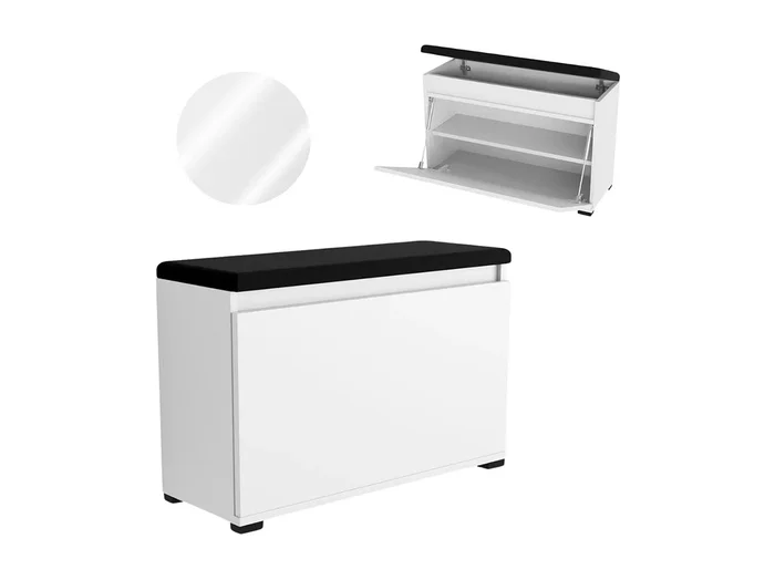 Mueble para zapatos 100 cm con almacenamiento, asiento tapizado, estante – Blanco