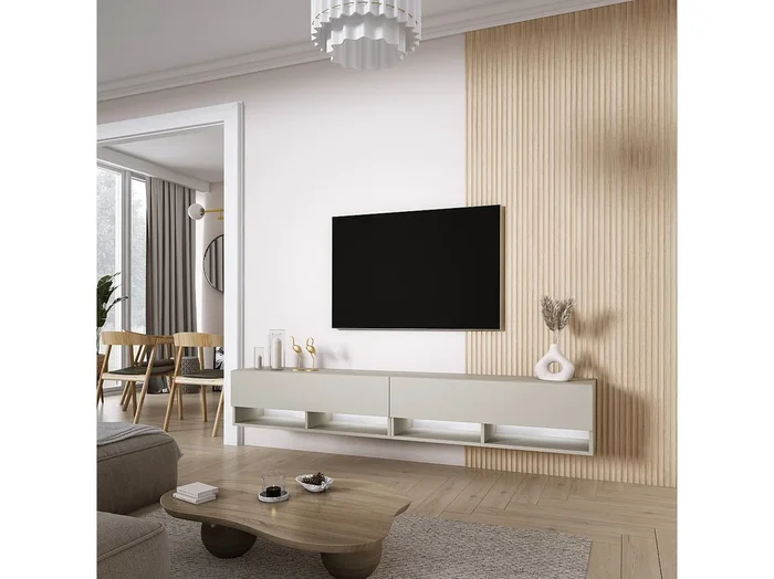 Mueble TV 200 (2 x 100) cm Cachemira, LED blanco, 200 × 32 × 34 cm