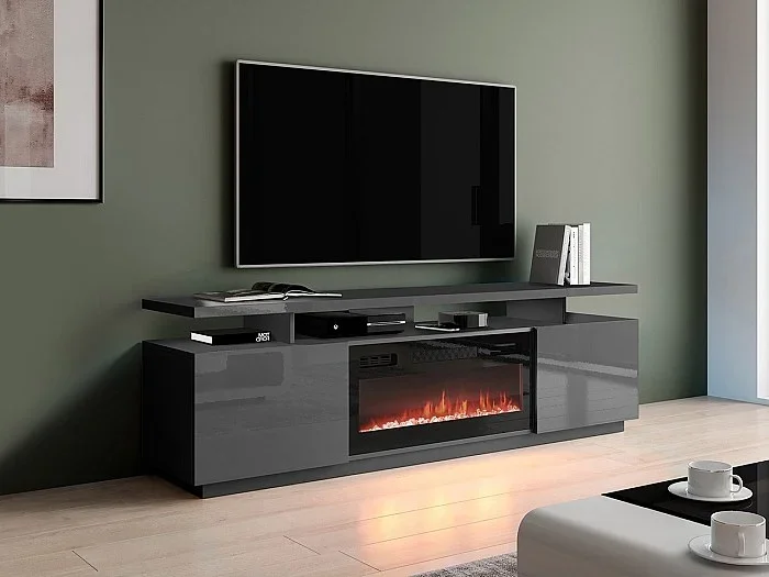 Mueble TV Charlotte 151, Grafito Negro Grafito brillante, Número de puertas 2.00, 180cm