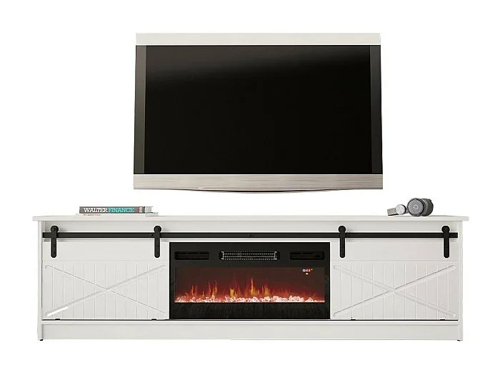 Mueble TV Charlotte 165, Blanco Blanco brillante Negro, Número de puertas 2.00, 200x57cm